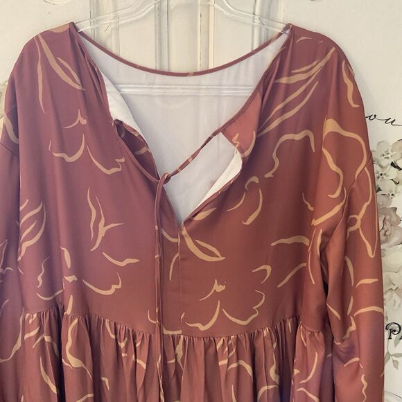 NAP Abstract Maxi Dress Empire Waist Long Sleeves Rust, Size L NWT - Picture 4 of 16